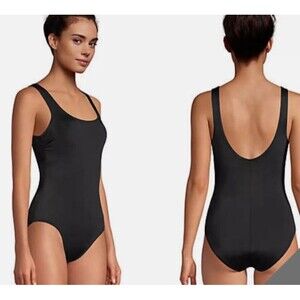 new Lands' End swimsuit 18w Chlorine Resistant Scoop Neck Lined One Piece Black